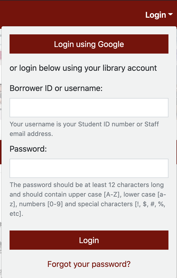 Login button from top right of library website